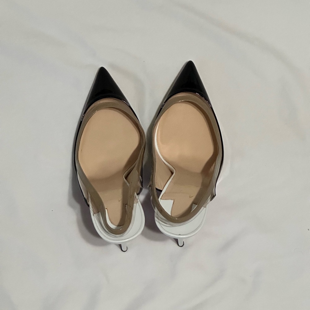 Christian Louboutin Paulina Sling 100 Patent/PVC Black, Nude, and White Heels - Picture 10 of 12